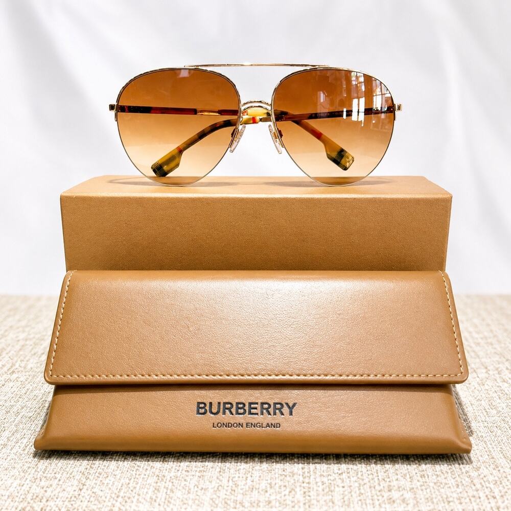 Burberry BE3113 Ferry Gold Aviator Sunglasses Brown Gradient Lenses - Picture 2 of 5